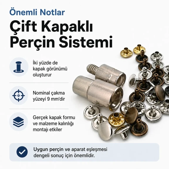 33,5 Çift Kapaklı Perçin Montaj Aparatı - 9 mm Çakma Yüzeyi, 9,5 mm Kapaklı Perçin İçin KLP00335CFT