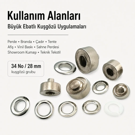 34 No Kuşgözü Kalıbı - 28 mm Kuşgözü Çakma Aparatı KLP0034, metal malzeme ile deri, kumaş ve branda gibi malzemelerde