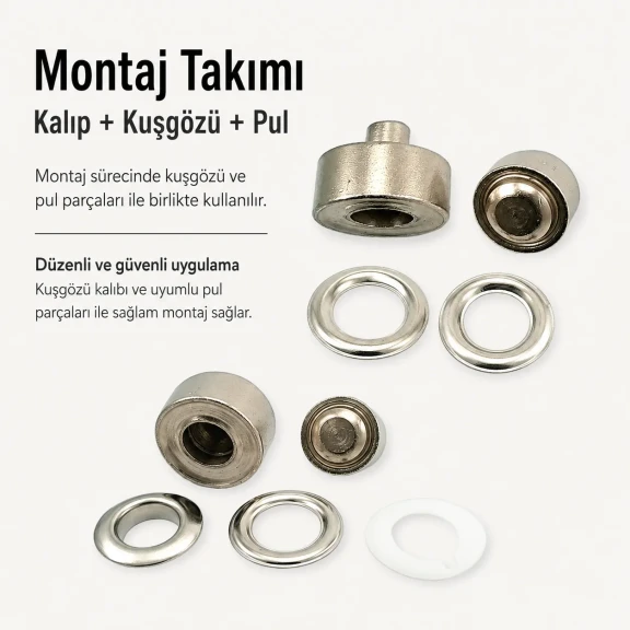 34 No Kuşgözü Kalıbı - 28 mm Kuşgözü Çakma Aparatı KLP0034, metal malzeme ile deri, kumaş ve branda gibi malzemelerde