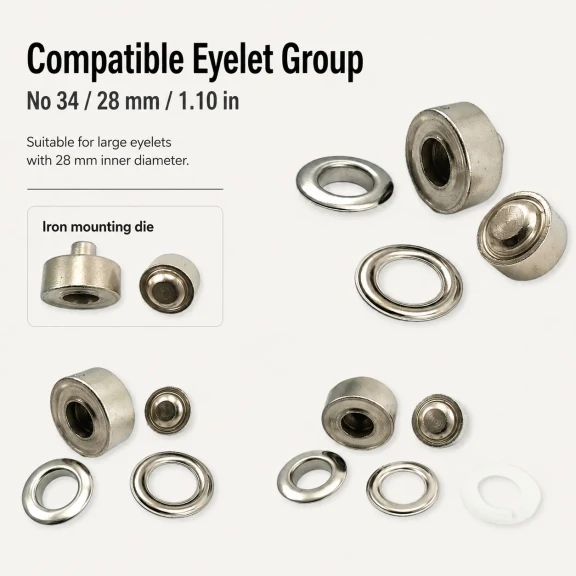 34 No Kuşgözü Kalıbı - 28 mm Kuşgözü Çakma Aparatı KLP0034, metal malzeme ile deri, kumaş ve branda gibi malzemelerde