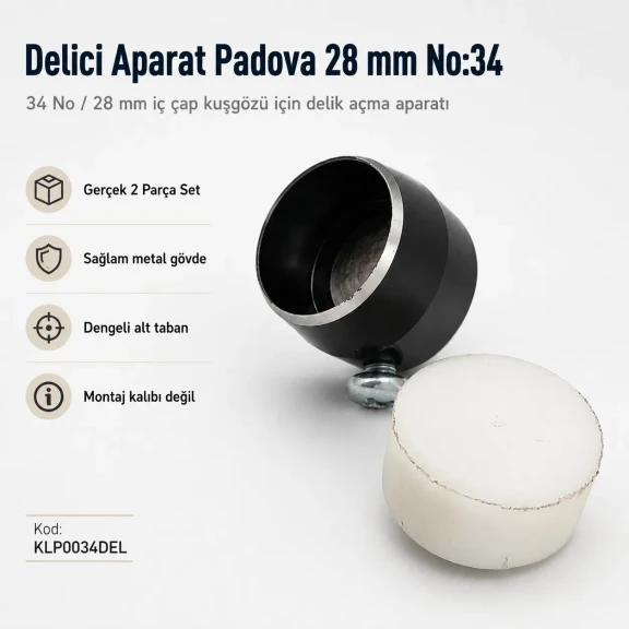 Eyelet Drilling Die 28 mm / 1.10 in KLP0034DEL for precise grommet mounting in textile products, bags, shoes, and accessories