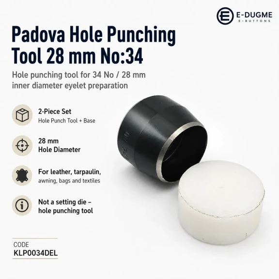 Eyelet Drilling Die 28 mm / 1.10 in KLP0034DEL for precise grommet mounting in textile products, bags, shoes, and accessories