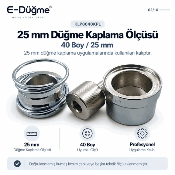 40 Boy 25 mm kumaş kaplama düğme kalıbı