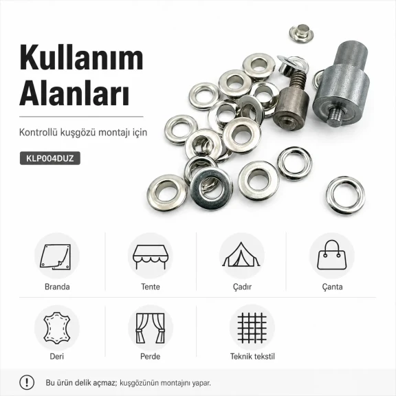 Düz Kuşgözü Geniş No 4 Çakma Aparatı - 6,2 mm Pirinç Kuşgözü, Dış Çap 13 mm, İç Çap 6,2 mm, Yükseklik 5 mm, Pul Ölçüleri Dış