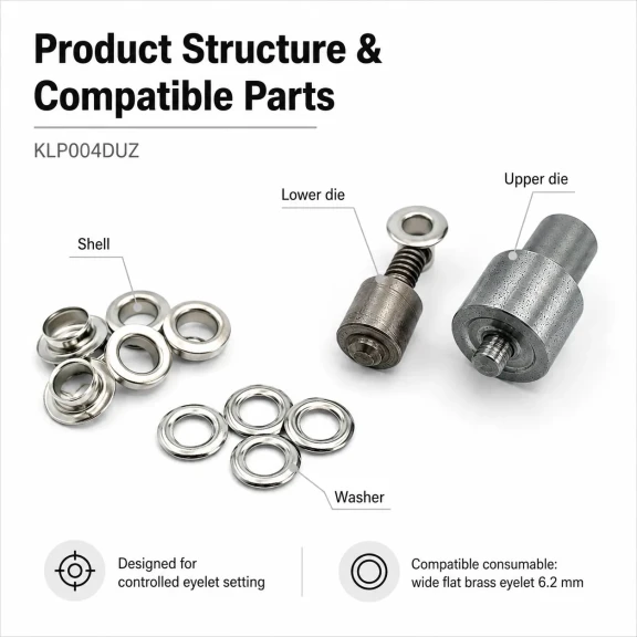 Düz Kuşgözü Geniş No 4 Çakma Aparatı - 6,2 mm Pirinç Kuşgözü, Dış Çap 13 mm, İç Çap 6,2 mm, Yükseklik 5 mm, Pul Ölçüleri Dış