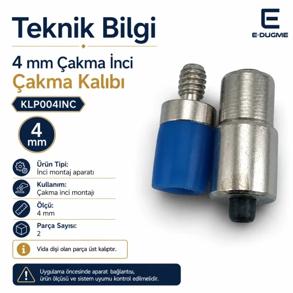 İnci Montaj Aparatı 4 mm Çakma İnci Çakma Kalıbı KLP004INC, tekstil ürünlerinde inci montajı için özel tasarlanmış aparat