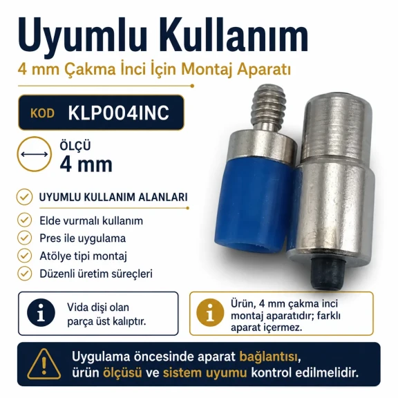 İnci Montaj Aparatı 4 mm Çakma İnci Çakma Kalıbı KLP004INC, tekstil ürünlerinde inci montajı için özel tasarlanmış aparat