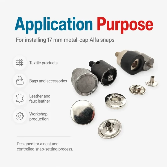 17 mm Alfa Çıtçıt Düğme Uygulama Aparatı - Çakma Kalıbı Metal Kapaklı Çıtçıtlar İçin KLP0055K17