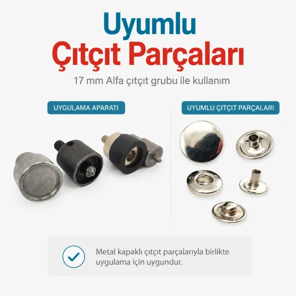 17 mm Alfa Çıtçıt Düğme Uygulama Aparatı - Çakma Kalıbı Metal Kapaklı Çıtçıtlar İçin KLP0055K17