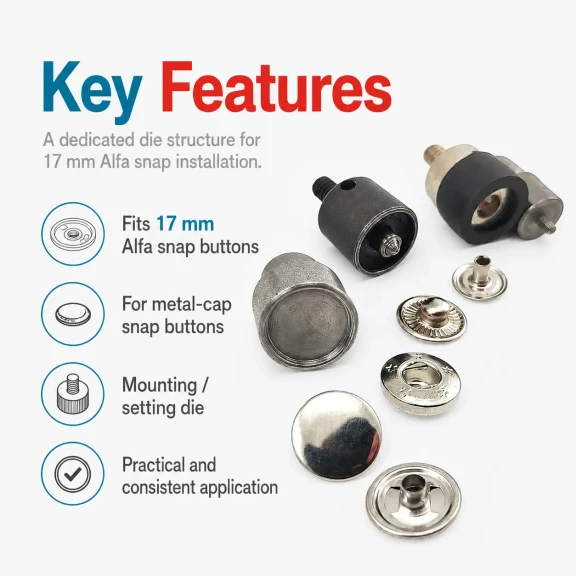 17 mm Alfa Çıtçıt Düğme Uygulama Aparatı - Çakma Kalıbı Metal Kapaklı Çıtçıtlar İçin KLP0055K17