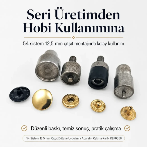 12,5 mm Çıtçıt Montaj Aparatı 54 Sistem Çakma Kalıbı KLP0056, hobi ve seri üretim için ideal, 12,5 mm ölçüsünde kaliteli