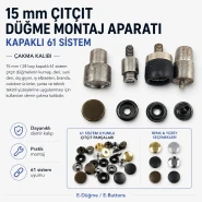 15 mm Çıtçıt Kapaklı 61 Sistem Çıtçıt Düğme Montaj Aparatı KLP0061K15