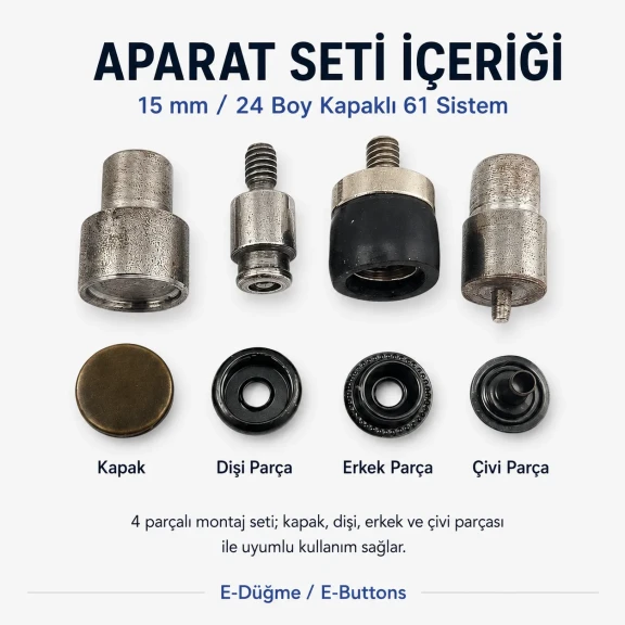 15 mm Çıtçıt Kapaklı 61 Sistem Çıtçıt Düğme Montaj Aparatı KLP0061K15, hobi ve seri üretim için ideal montaj aparatı