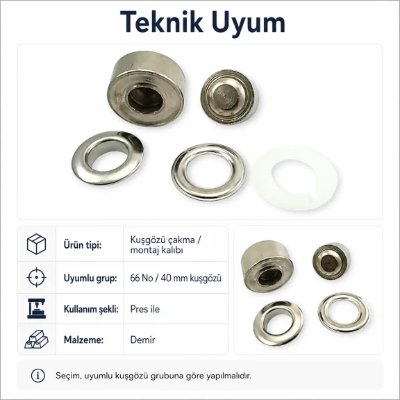 66 No Kuşgözü Kalıbı - 40 mm Kuşgözü Çakma Aparatı, montaj için ideal, kaliteli malzemeden üretilmiştir.