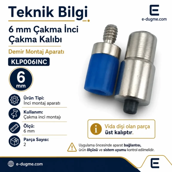 6 mm çakma inci montaj aparatı, demir malzemeden üretilmiş, endüstriyel kullanım için ideal