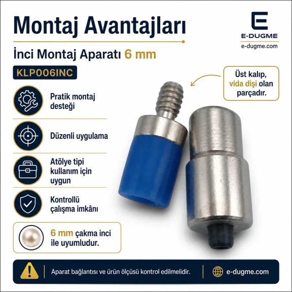6 mm çakma inci montaj aparatı, demir malzemeden üretilmiş, endüstriyel kullanım için ideal