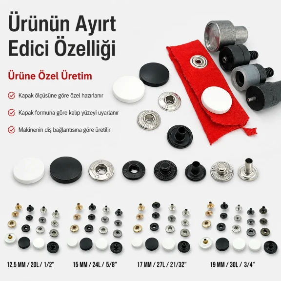 54 sistem plastik kapaklı çıtçıt düğme montaj kalıbı, yüksek kaliteli metal ve plastik malzemeden üretilmiştir, tekstil ve