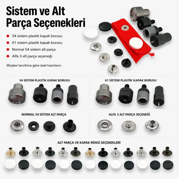 54 sistem plastik kapaklı çıtçıt düğme montaj kalıbı, yüksek kaliteli metal ve plastik malzemeden üretilmiştir, tekstil ve