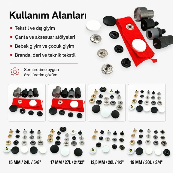 54 sistem plastik kapaklı çıtçıt düğme montaj kalıbı, yüksek kaliteli metal ve plastik malzemeden üretilmiştir, tekstil ve