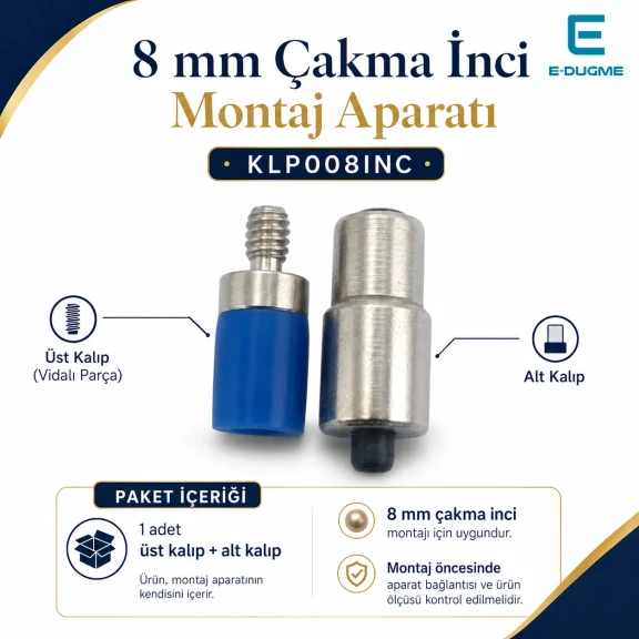 8 mm çakma inci montaj aparatı, demir malzemeden üretilmiş, endüstriyel kullanım için ideal, kalıp ve montaj aparatı