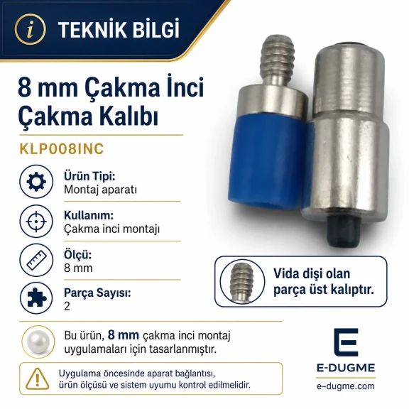 8 mm çakma inci montaj aparatı, demir malzemeden üretilmiş, endüstriyel kullanım için ideal, kalıp ve montaj aparatı