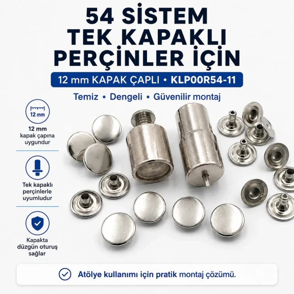 Tek Kapaklı Perçin Montaj Aparatı – 12 mm Kapak Çaplı KLP00R54-11, 9,5 mm çakma kalıbı ile kapaklı perçinlerin montajı için
