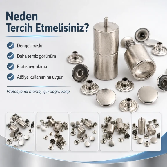 61 Rivet 15 mm Kapak Tek Kapaklı Perçin Montaj Aparatı - Çakma Kalıbı KLP00R61, çanta, kemer ve deri ürünleri için özel