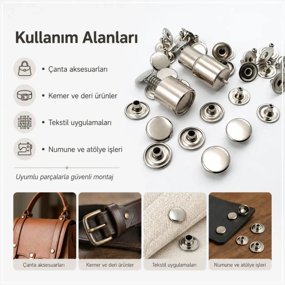 61 Rivet 15 mm Kapak Tek Kapaklı Perçin Montaj Aparatı - Çakma Kalıbı KLP00R61, çanta, kemer ve deri ürünleri için özel