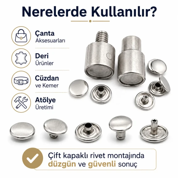 61 Çift Kapaklı Rivet 15 mm Kapak / 12 mm Alt Kapak Perçin Montaj Aparatı – Çakma Kalıbı
