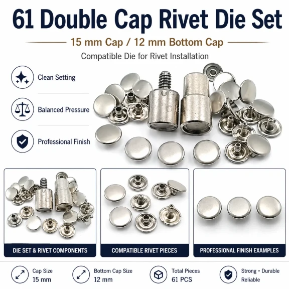 61 Çift Kapaklı Rivet 15 mm Kapak / 12 mm Alt Kapak Perçin Montaj Aparatı – Çakma Kalıbı
