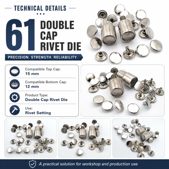 61 Çift Kapaklı Rivet 15 mm Kapak / 12 mm Alt Kapak Perçin Montaj Aparatı – Çakma Kalıbı
