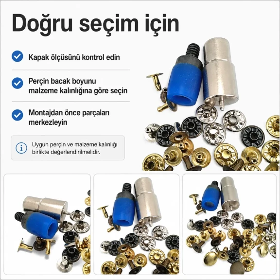 Kapaklı Perçin Montaj Aparatı 9,5 mm KLP00R95, metal yapısı ile deri ve kumaş montajında profesyonel kullanım için ideal