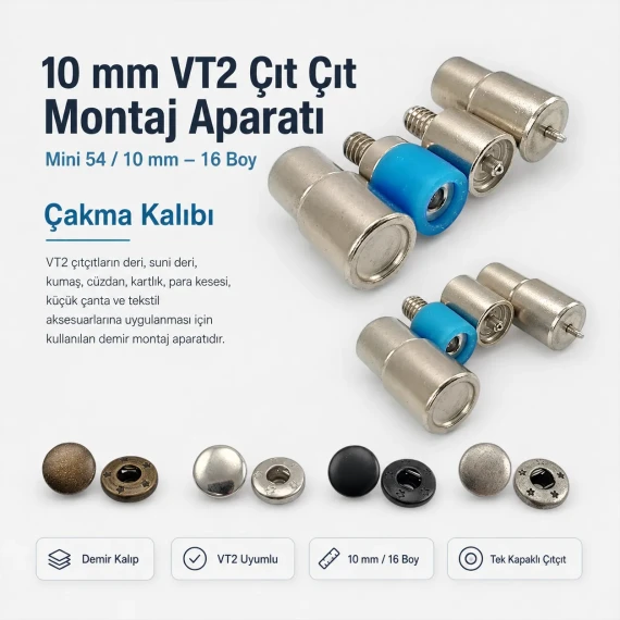 10 mm VT2 Çıt Çıt Montaj Aparatı - Çakma Kalıbı KLP00VT2-10