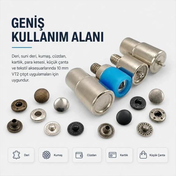 10 mm VT2 çıt çıt montaj aparatı - çakma kalıbı, deri cüzdan ve aksesuar projeleri için ideal