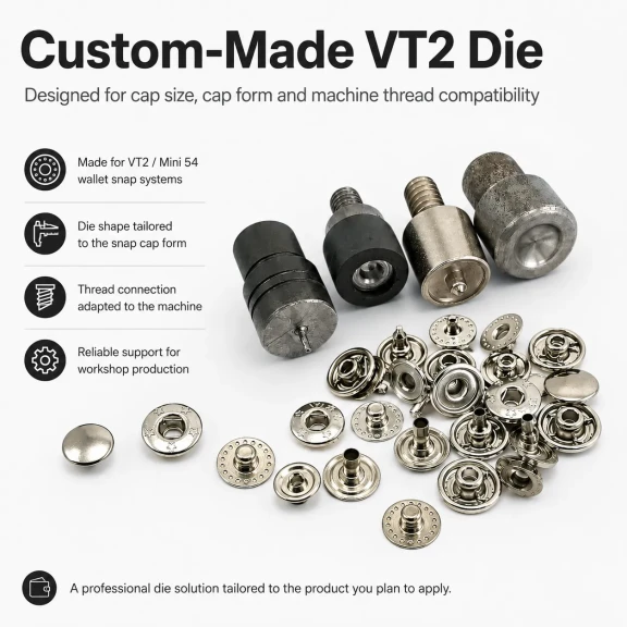 VT2 Çıtçıt Montaj Kalıbı - Cüzdan Çıtçıtı Çakma Kalıbı KLP054VT2, cüzdan ve çanta montajı için yüksek kaliteli metal yapıda