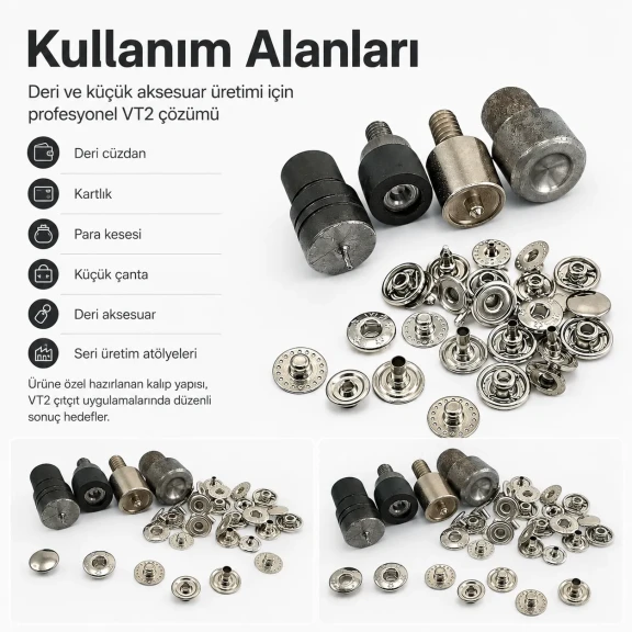 VT2 Çıtçıt Montaj Kalıbı - Cüzdan Çıtçıtı Çakma Kalıbı KLP054VT2, cüzdan ve çanta montajı için yüksek kaliteli metal yapıda