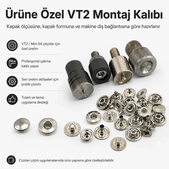 VT2 Çıtçıt Montaj Kalıbı - Cüzdan Çıtçıtı Çakma Kalıbı KLP054VT2, cüzdan ve çanta montajı için yüksek kaliteli metal yapıda