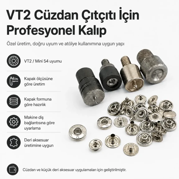 VT2 Çıtçıt Montaj Kalıbı - Cüzdan Çıtçıtı Çakma Kalıbı KLP054VT2, cüzdan ve çanta montajı için yüksek kaliteli metal yapıda