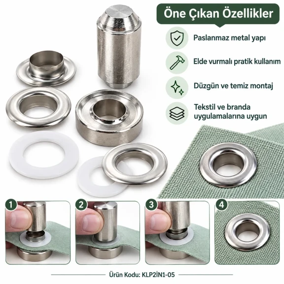 8 mm 5 No Paslanmaz Kuşgözü Elde Vurmalı Delme ve Çakma Aparatı KLP2IN1-05