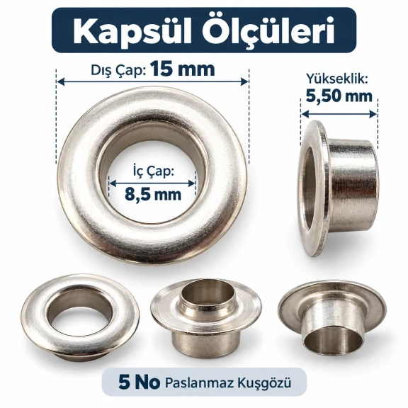 8 mm 5 No Paslanmaz Kuşgözü Elde Vurmalı Delme ve Çakma Aparatı KLP2IN1-05
