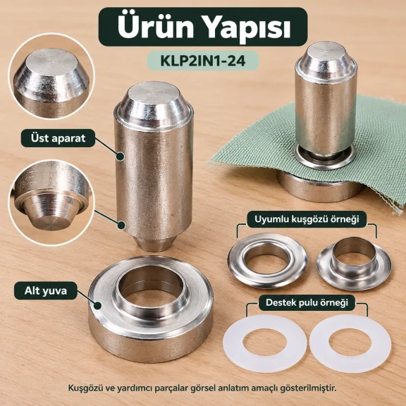 9.5 mm 24 No Paslanmaz Kuşgözü Elde Vurmalı Delme ve Çakma Aparatı KLP2IN1-24