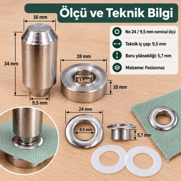 9.5 mm 24 No Paslanmaz Kuşgözü Elde Vurmalı Delme ve Çakma Aparatı KLP2IN1-24