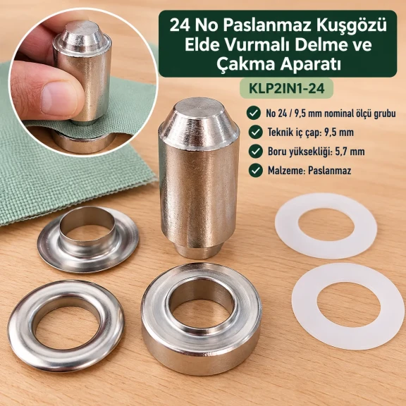 9.5 mm 24 No Paslanmaz Kuşgözü Elde Vurmalı Delme ve Çakma Aparatı KLP2IN1-24 9.5 mm 24 No Paslanmaz Kuşgözü Elde Vurmalı Delme ve Çakma Aparatı KLP2IN1-24