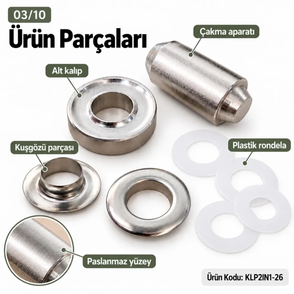 12 mm 26 No Paslanmaz Kuşgözü Elde Vurmalı Delme ve Çakma Aparatı KLP2IN1-26