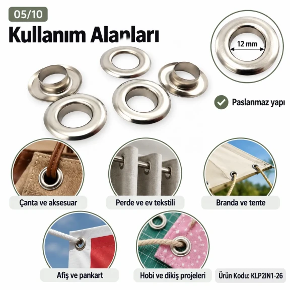 12 mm 26 No Paslanmaz Kuşgözü Elde Vurmalı Delme ve Çakma Aparatı KLP2IN1-26