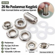 12 mm 26 No Paslanmaz Kuşgözü Elde Vurmalı Delme ve Çakma Aparatı KLP2IN1-26