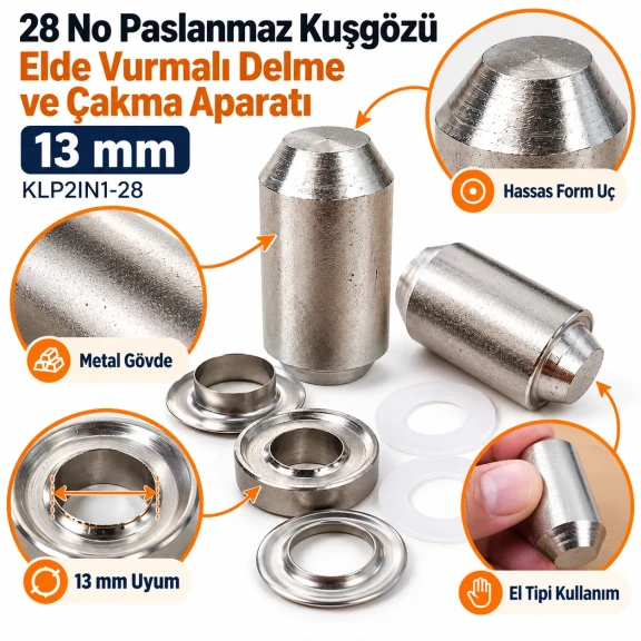13 mm (0.51 in) Stainless Steel Eyelet Hand Punch and Setting Tool KLP2IN1-28