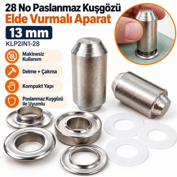 13 mm (0.51 in) Stainless Steel Eyelet Hand Punch and Setting Tool KLP2IN1-28