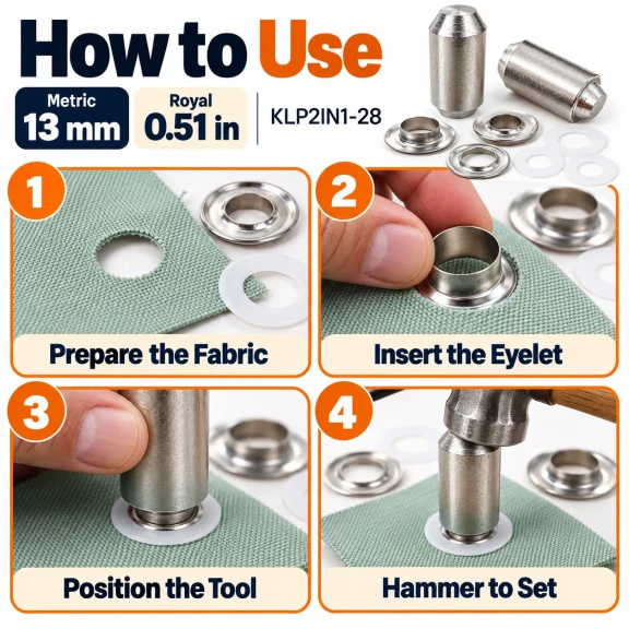 13 mm (0.51 in) Stainless Steel Eyelet Hand Punch and Setting Tool KLP2IN1-28
