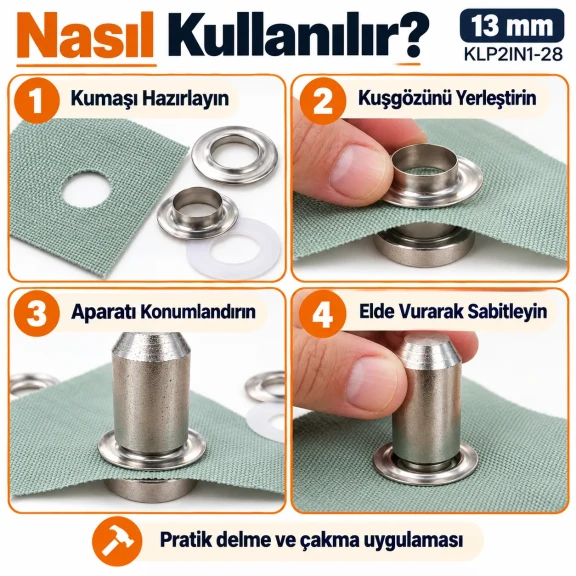 13 mm (0.51 in) Stainless Steel Eyelet Hand Punch and Setting Tool KLP2IN1-28